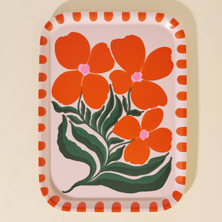 Wild Flower Orange Bent Birch Serving Tray