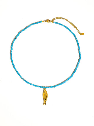 18K Gold Non-Tarnish Fish Beaded Necklace
