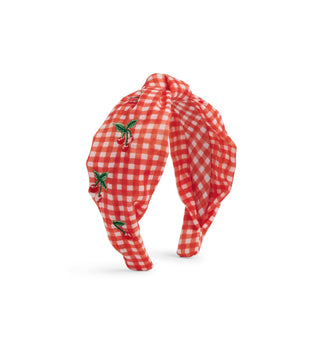 Gingham Cherries Knotted Embroidered Headband