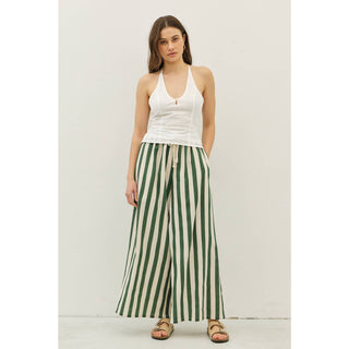 idem ditto - STRIPE WIDE-LEG PANTS WITH ELASTIC WAISTBAND