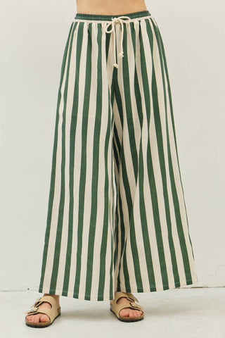 idem ditto - STRIPE WIDE-LEG PANTS WITH ELASTIC WAISTBAND