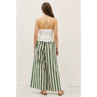 idem ditto - STRIPE WIDE-LEG PANTS WITH ELASTIC WAISTBAND