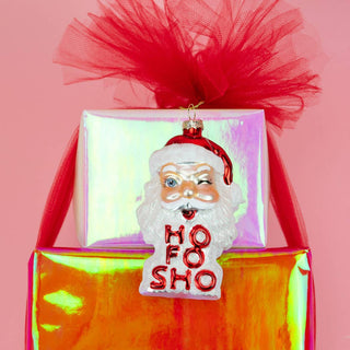 Ho Fo Sho - Winking Santa Glass Ornament