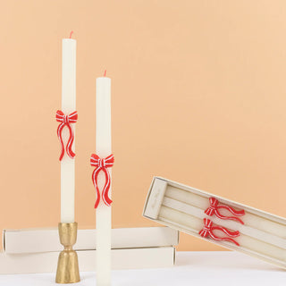 Red Stripy Bow Table Candles