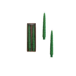 Unscented Tree Shaped Taper Candles in Box, Green, Set of 2