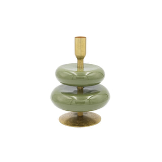 Enameled Metal Taper Holder, Green & Gold Finish