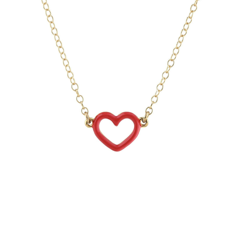 Red Heart Outline Enamel Necklace
