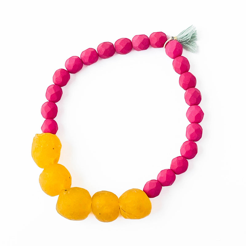 Recycled African Glass And Mixed Bead Bracelet: Magenta