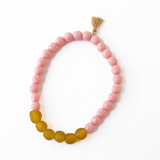 Recycled African Glass And Mixed Bead Bracelet: Pink
